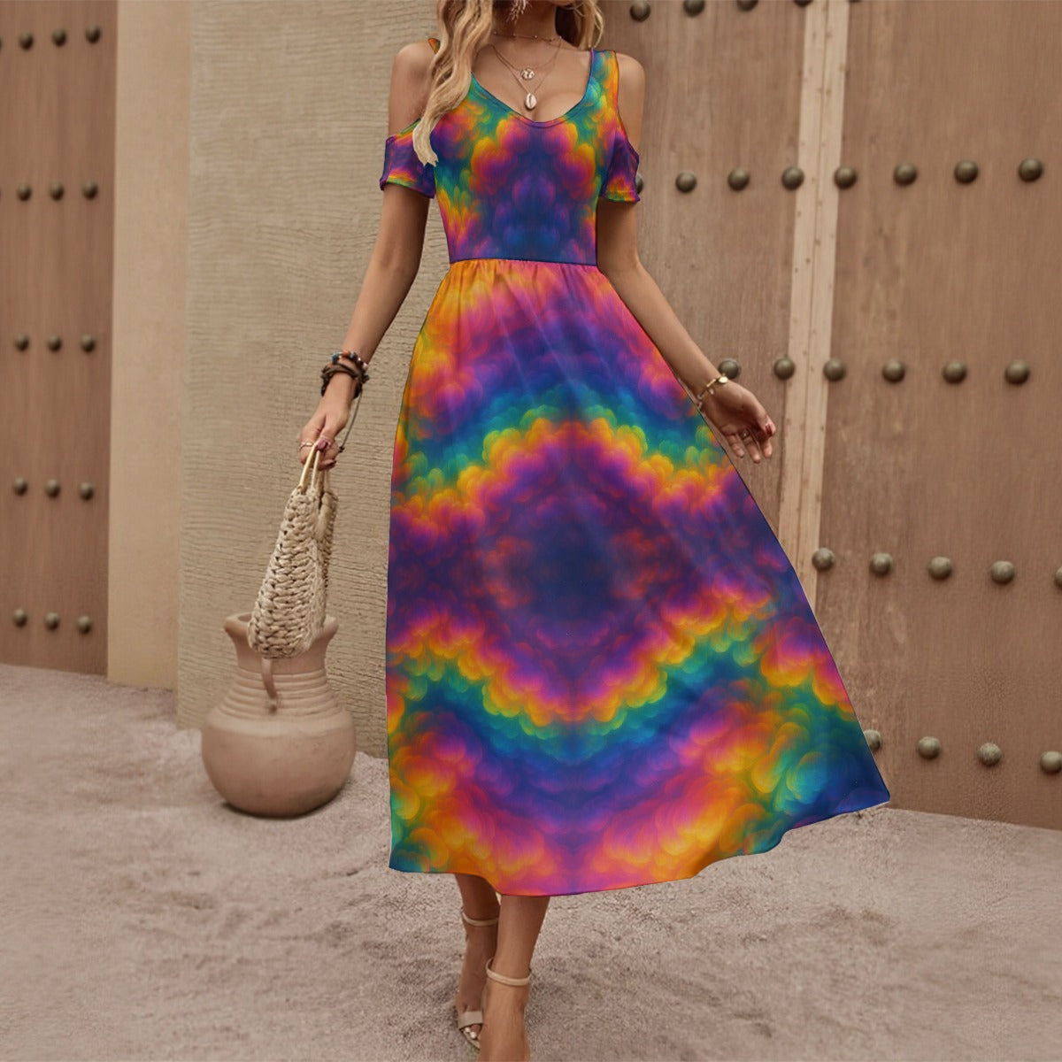 Women's V-neck Off-shoulder Dress