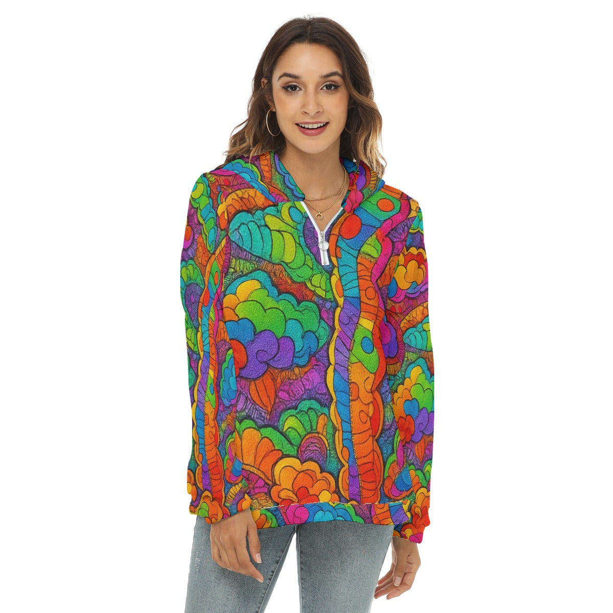 Women's Borg Fleece Hoodie With Half Zip