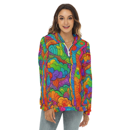 Women's Borg Fleece Hoodie With Half Zip