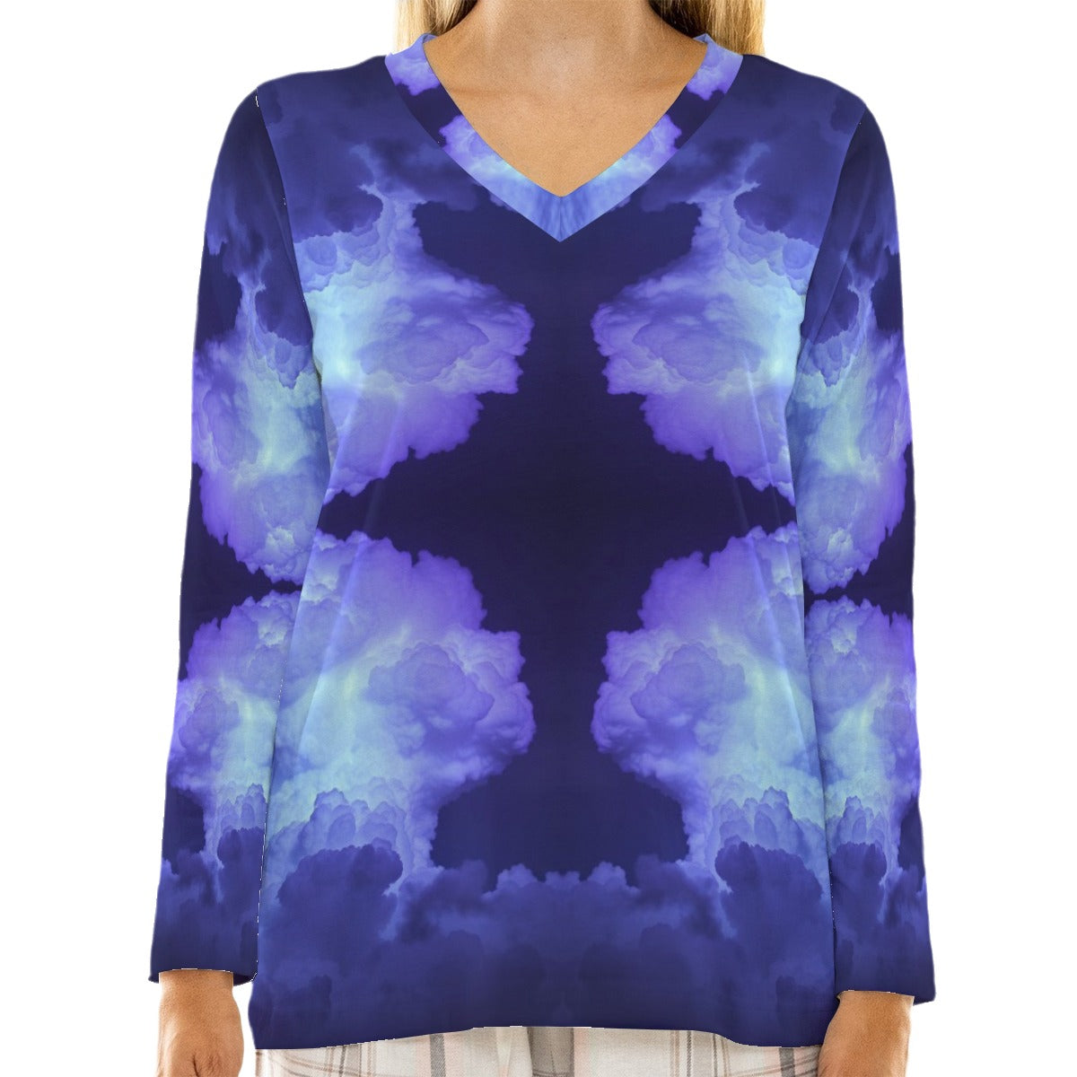 Women's Loose V-Neck T-Shirt With Long Sleeve