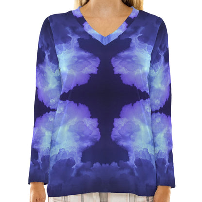 Women's Loose V-Neck T-Shirt With Long Sleeve