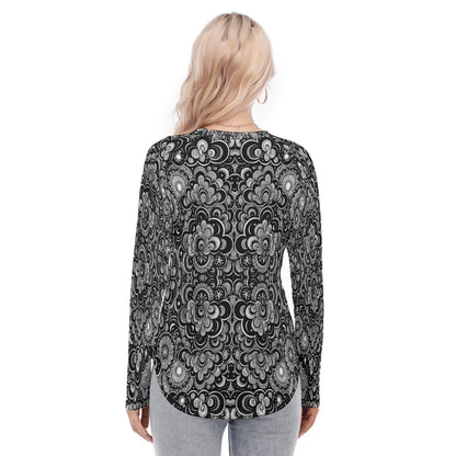 Women's Raglan Sleeves U-Shaped Hem Long Sleeves Blouse