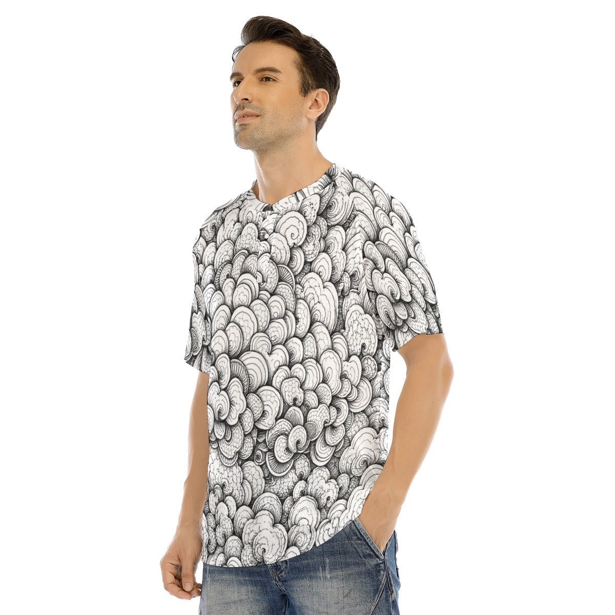 Men's Raglan Sleeve T-shirt With Button Closure
