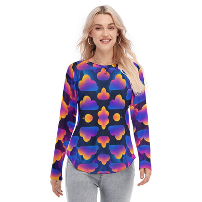 Women's Raglan Sleeves U-Shaped Hem Long Sleeves Blouse