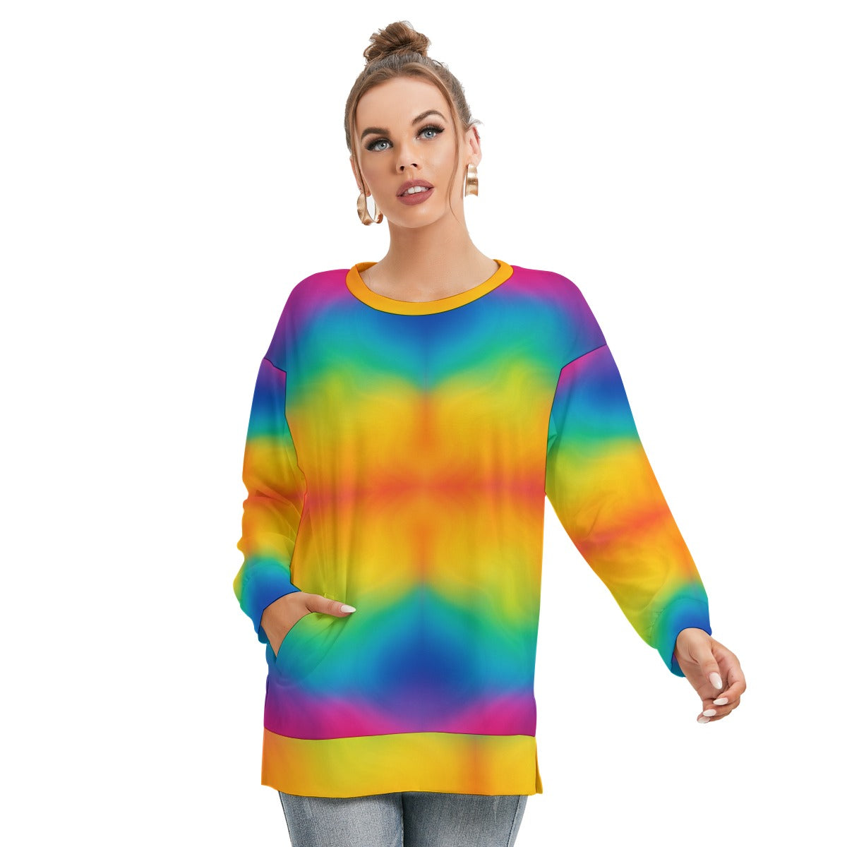Women's Side Split O-neck Sweatshirt