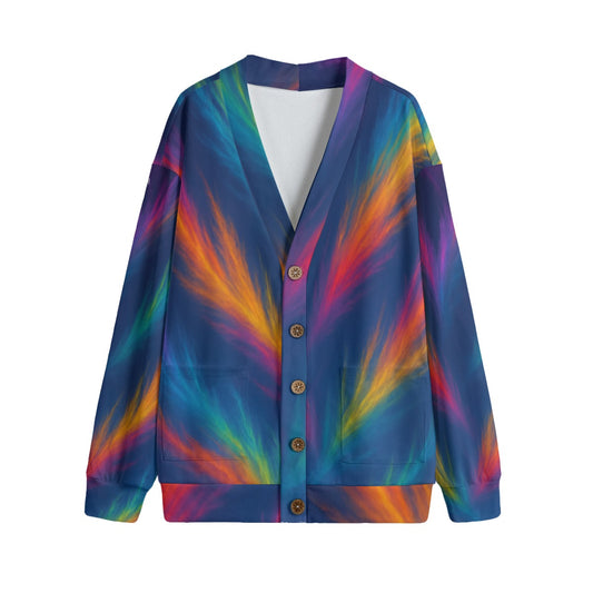 Unisex V-neck Knitted Fleece Cardigan With Button Closure