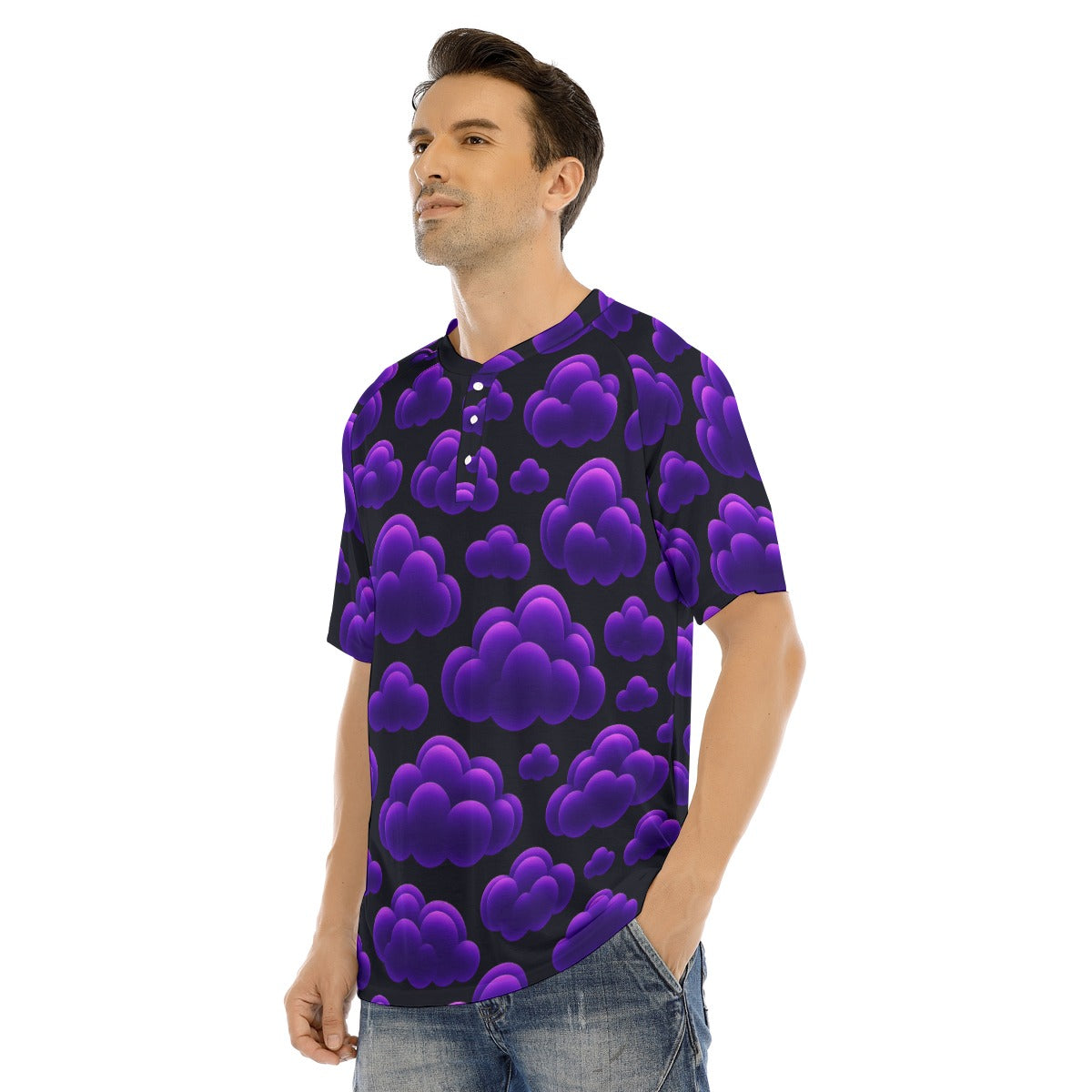 Men's Raglan Sleeve T-shirt With Button Closure
