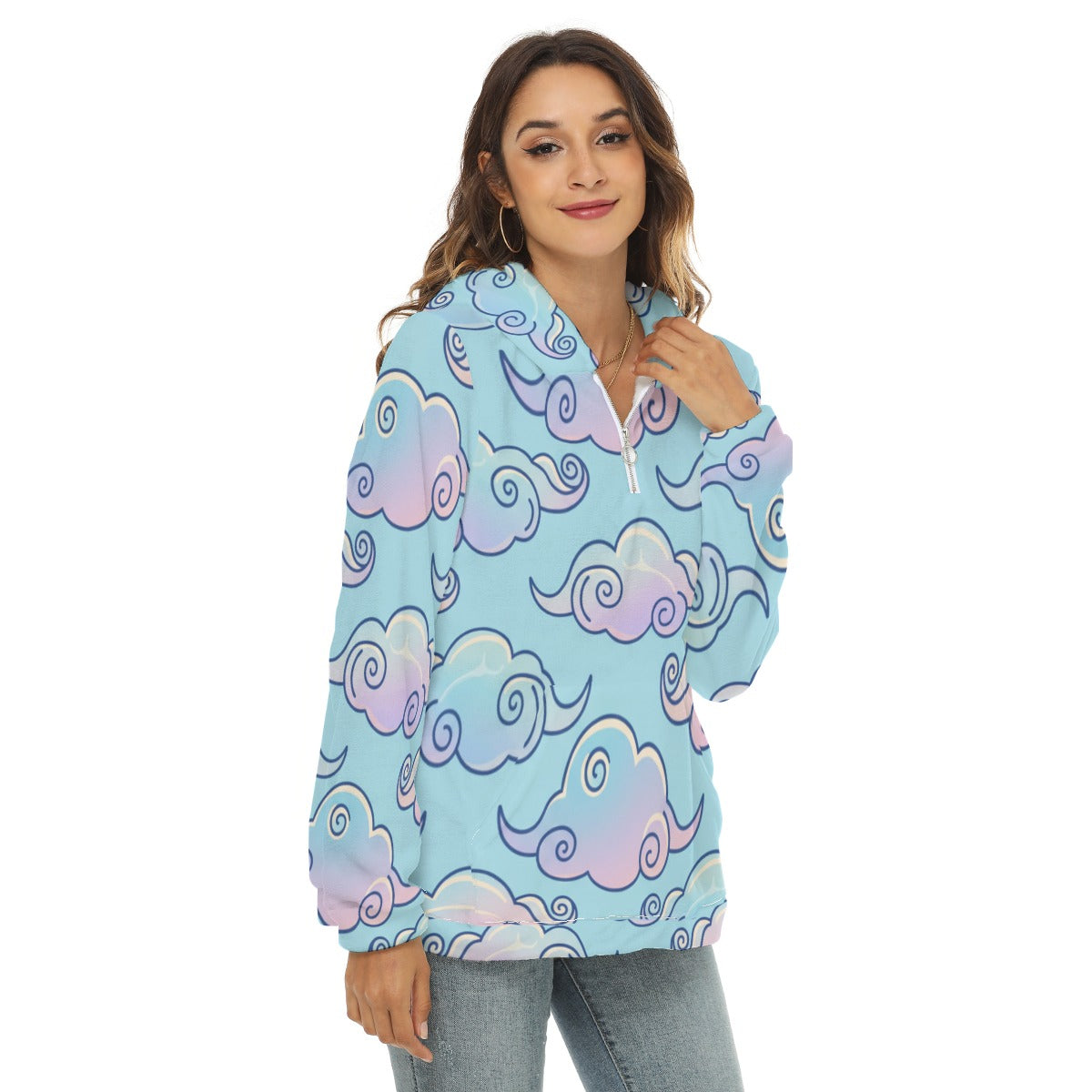 Women's Borg Fleece Hoodie With Half Zip