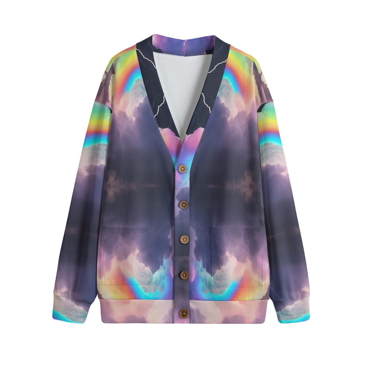 Unisex V-neck Knitted Fleece Cardigan With Button Closure