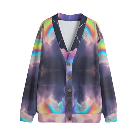 Unisex V-neck Knitted Fleece Cardigan With Button Closure
