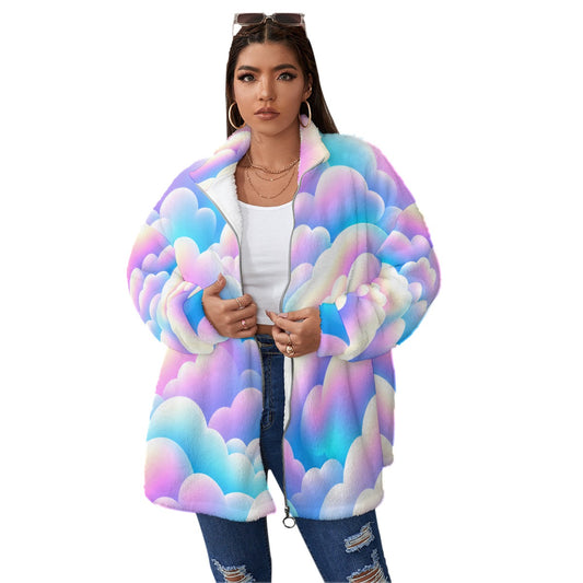 Unisex Borg Fleece Stand-up Collar Coat With Zipper Closure(Plus Size)