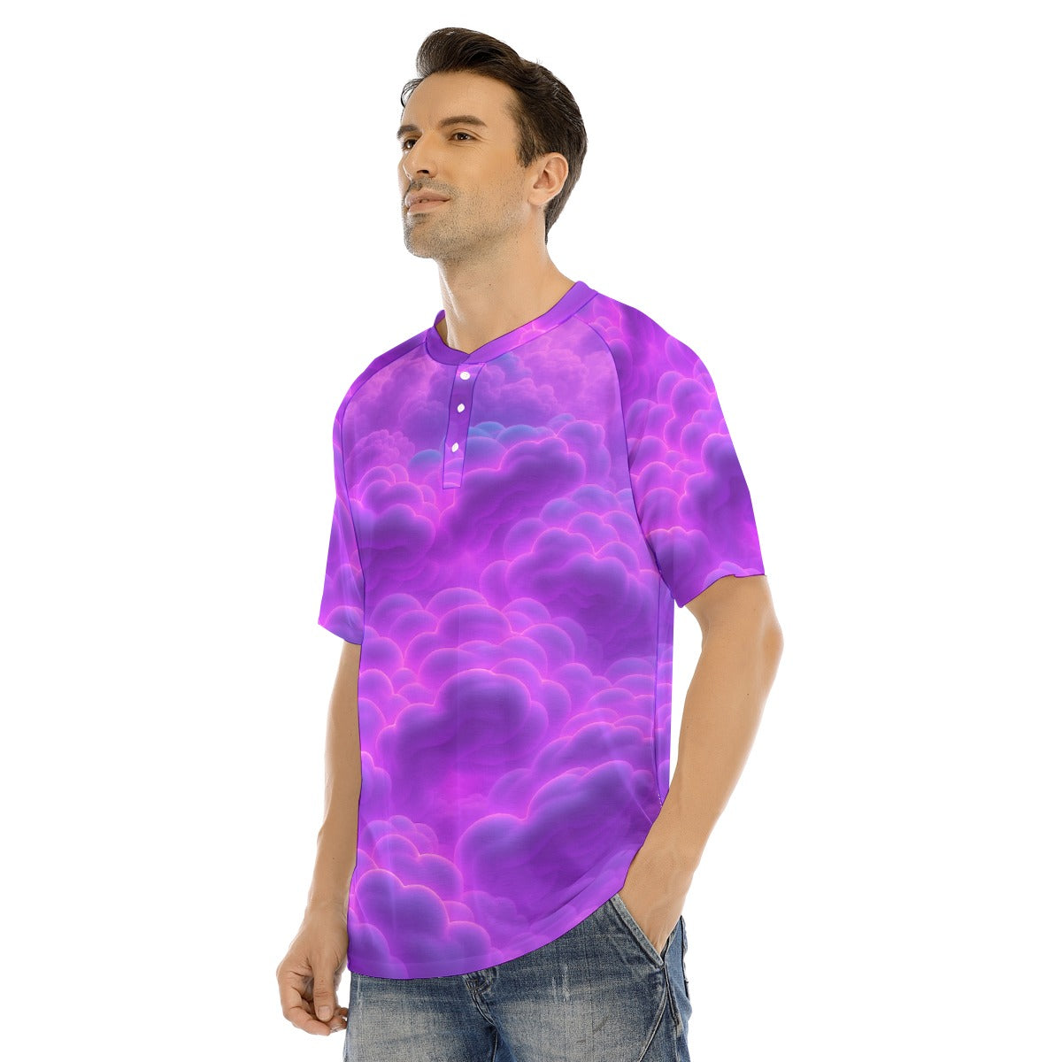 Men's Raglan Sleeve T-shirt With Button Closure