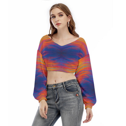Women's V-neck Long Sleeve Cropped Sweatshirt