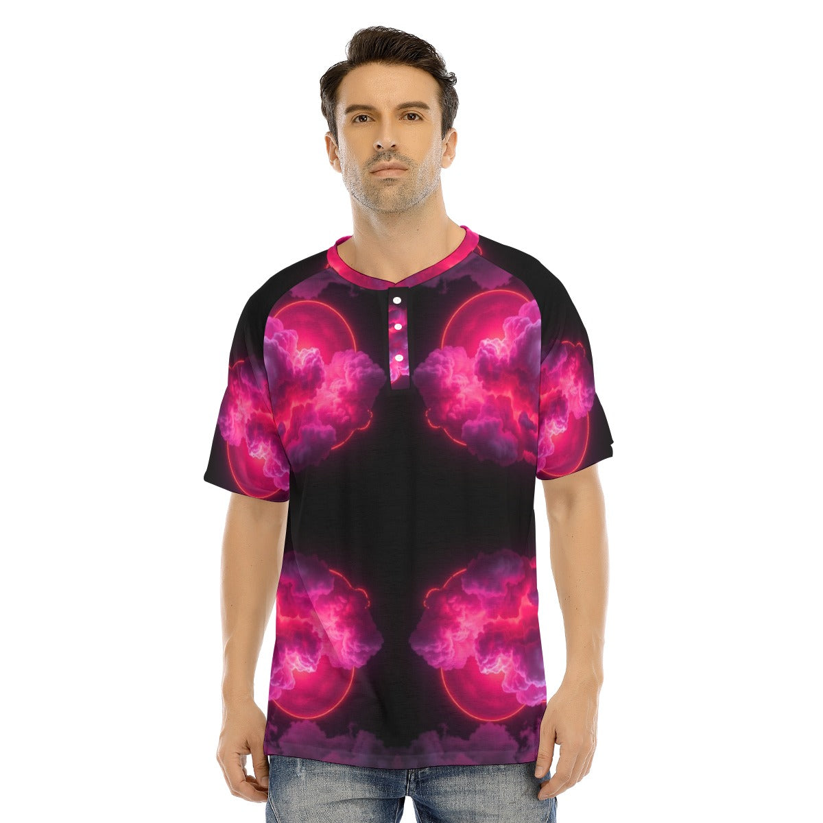 Men's Raglan Sleeve T-shirt With Button Closure