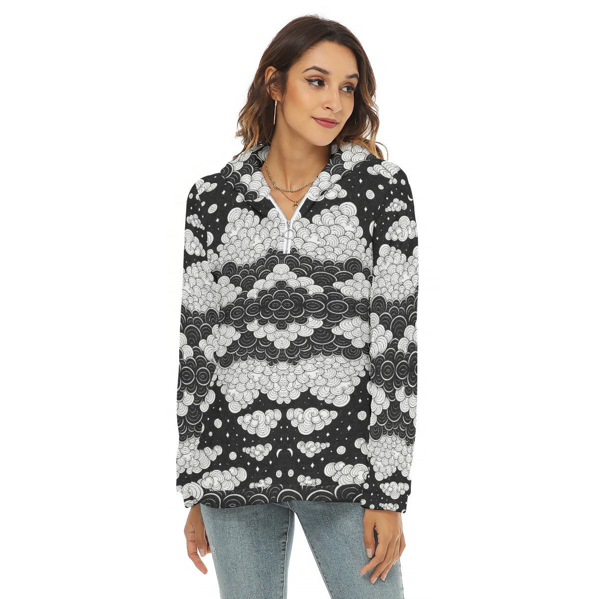 Women's Borg Fleece Hoodie With Half Zip