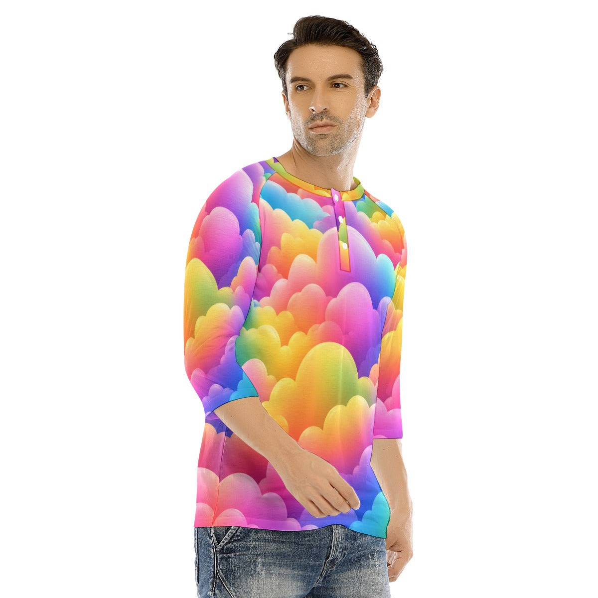 Men's Bracelet Sleeve T-shirt With Button Closure - view 2