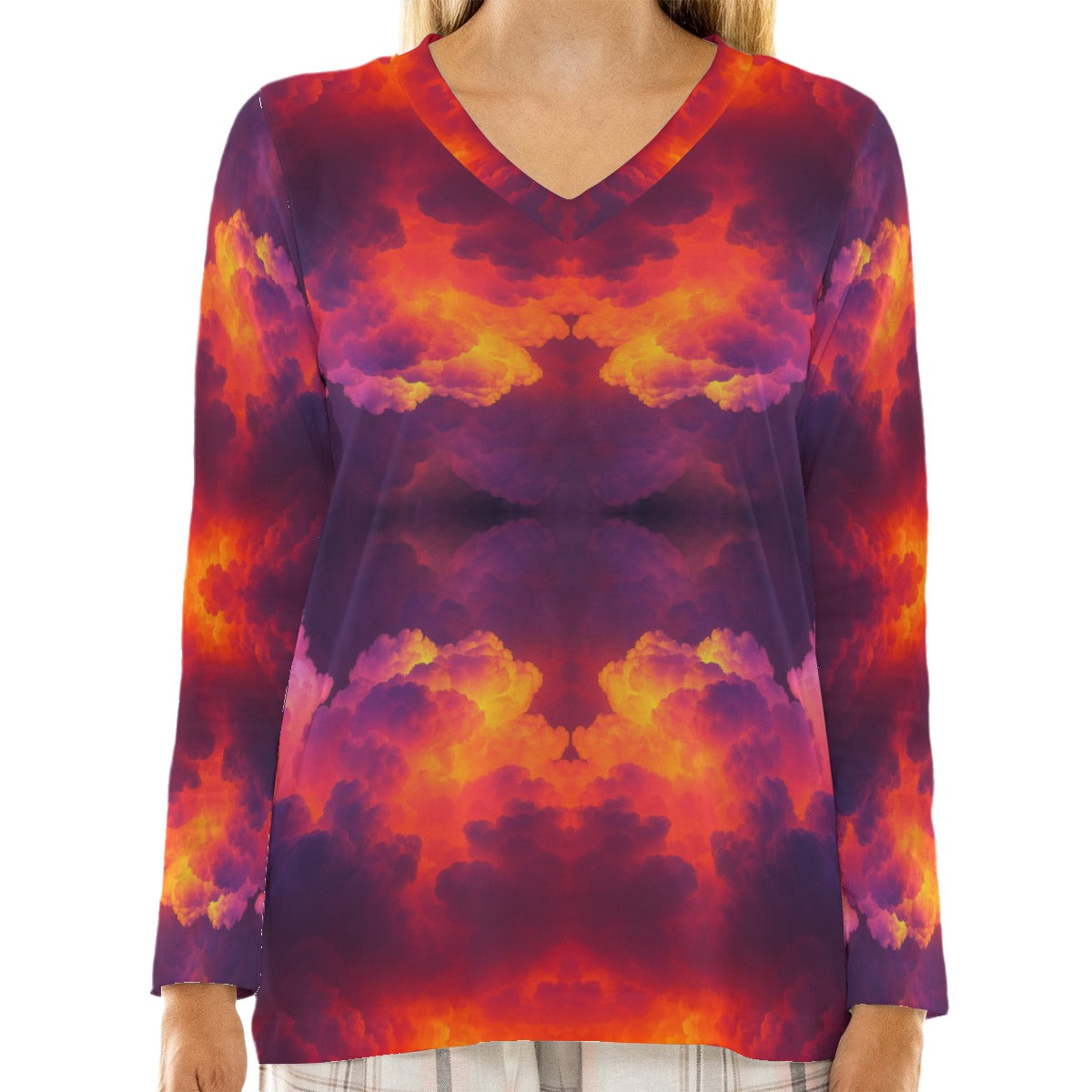 Women's Loose V-Neck T-Shirt With Long Sleeve