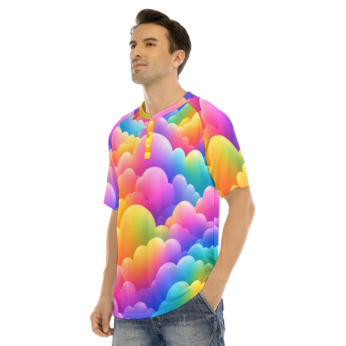 Men's Raglan Sleeve T-shirt With Button Closure