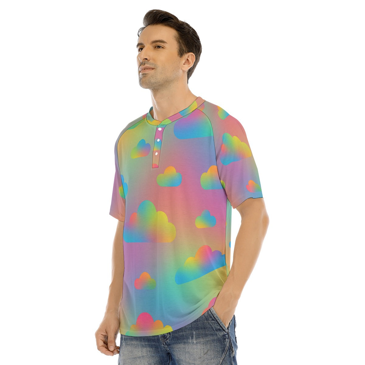 Men's Raglan Sleeve T-shirt With Button Closure