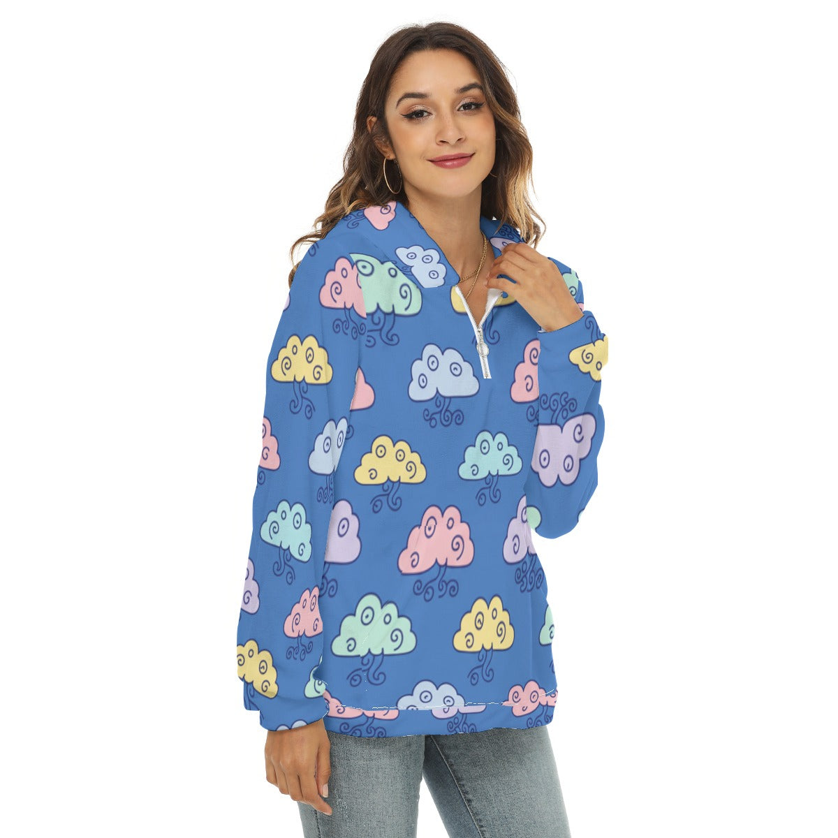 Women's Borg Fleece Hoodie With Half Zip