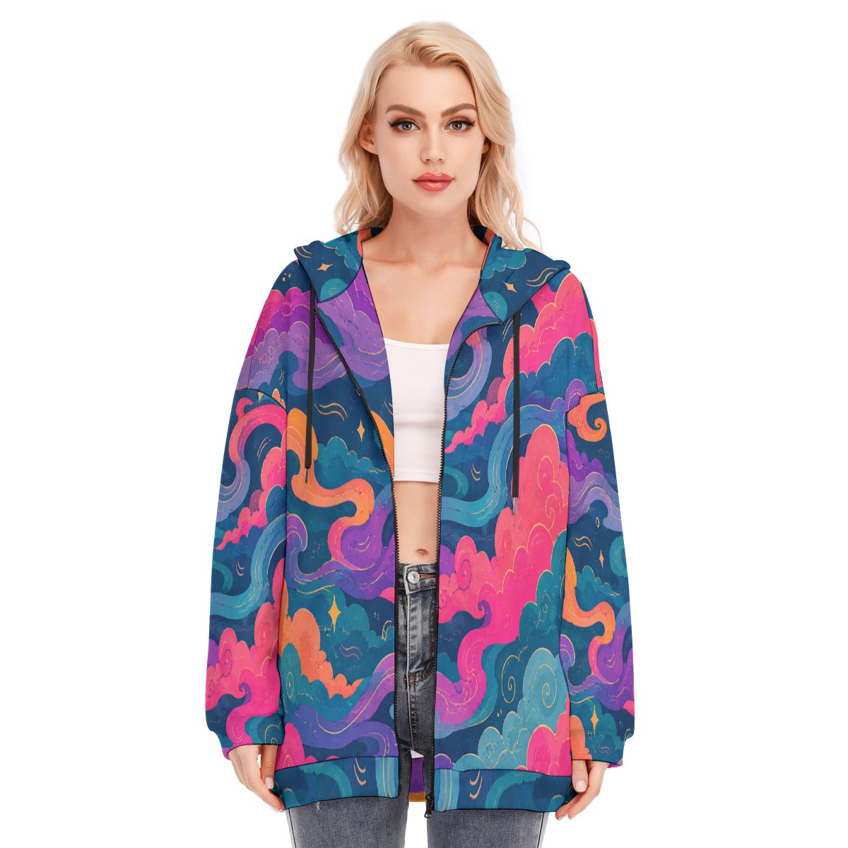 Women's Long Hoodie With Zipper Closure