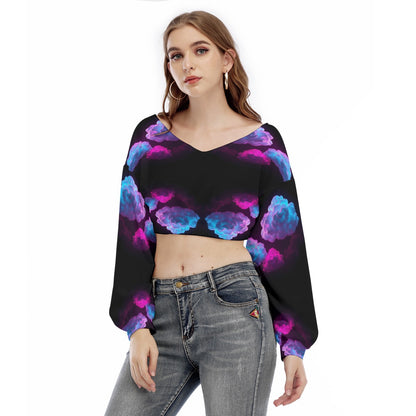 Women's V-neck Long Sleeve Cropped Sweatshirt