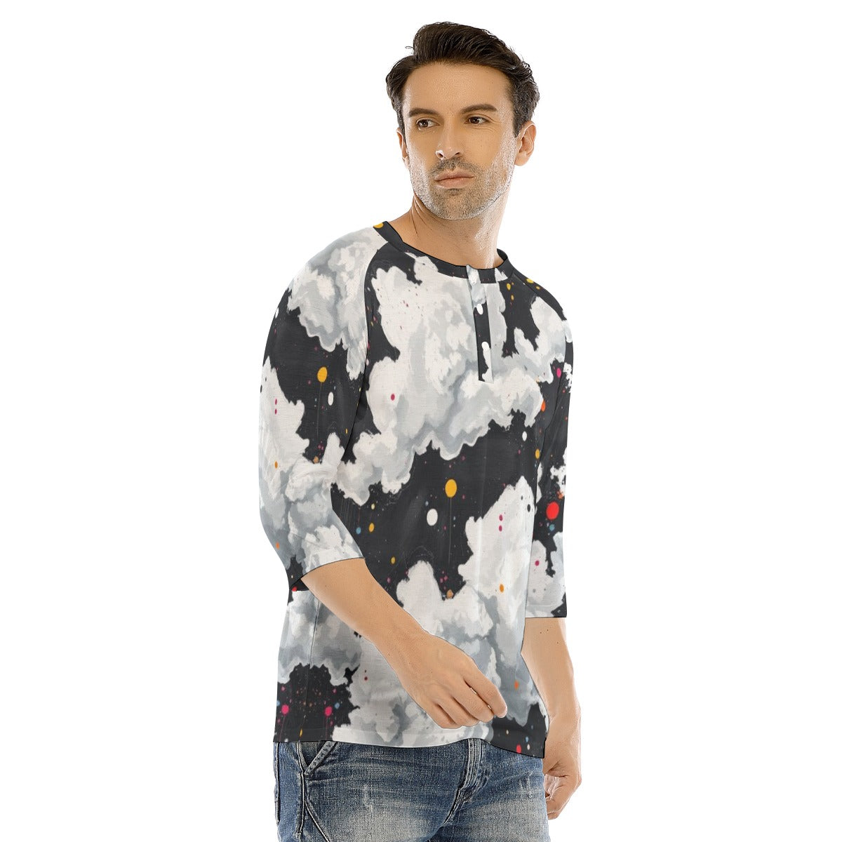 Men's Bracelet Sleeve T-shirt With Button Closure - view 2