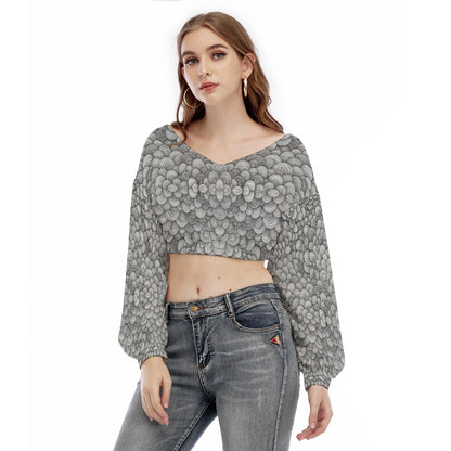 Women's V-neck Long Sleeve Cropped Sweatshirt