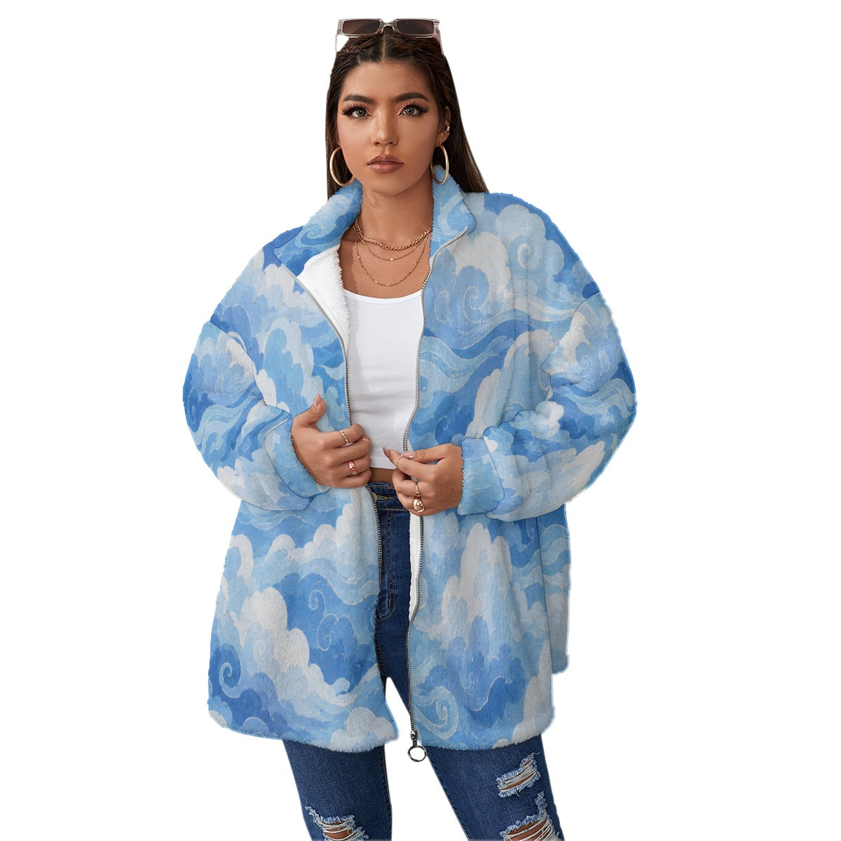 Unisex Borg Fleece Stand-up Collar Coat With Zipper Closure(Plus Size)