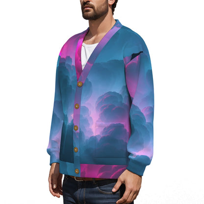 Unisex V-neck Knitted Fleece Cardigan With Button Closure