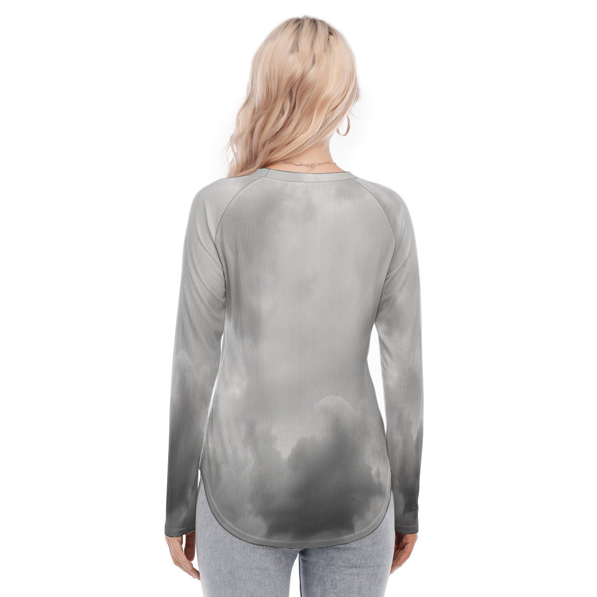 Women's Raglan Sleeves U-Shaped Hem Long Sleeves Blouse
