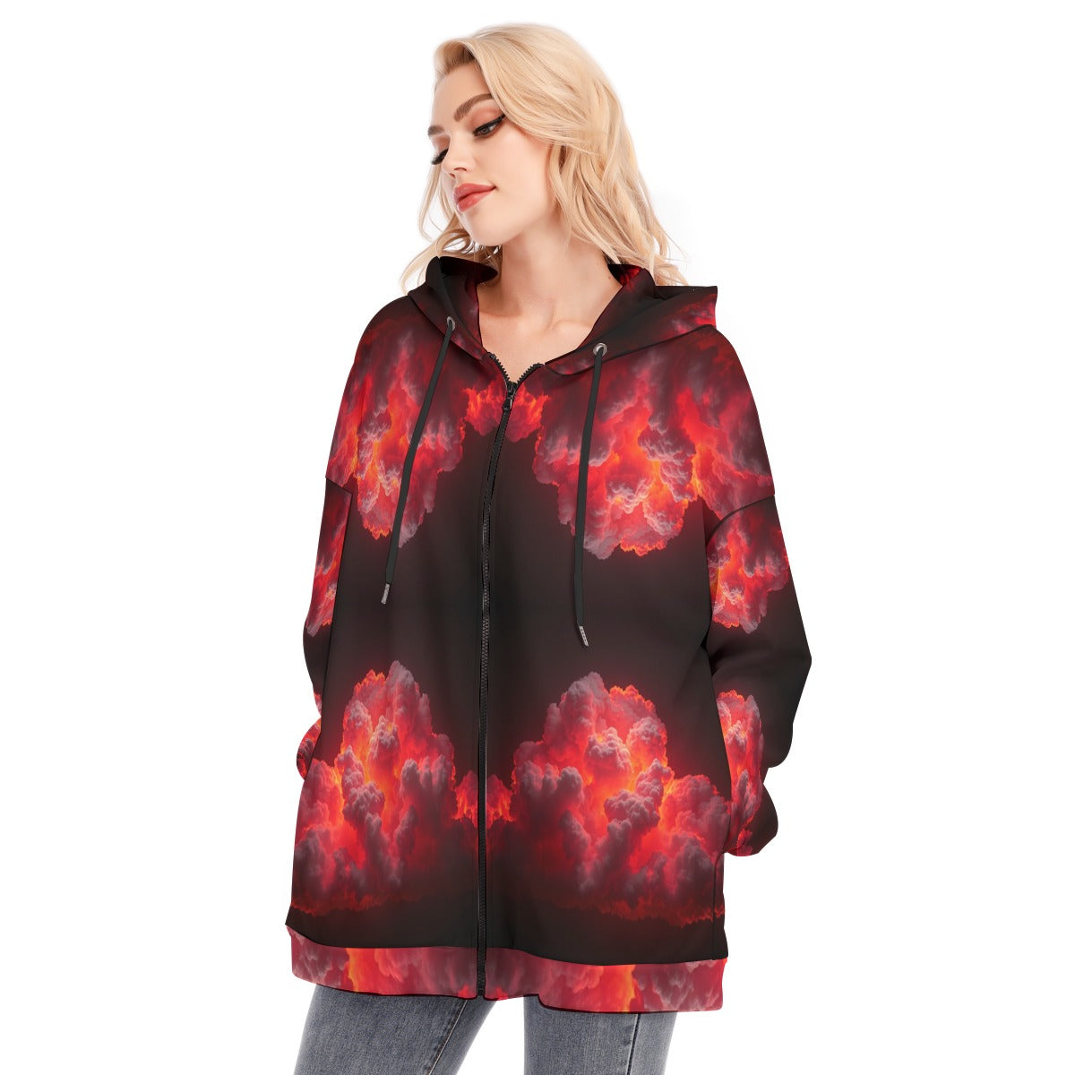 Women's Long Hoodie With Zipper Closure