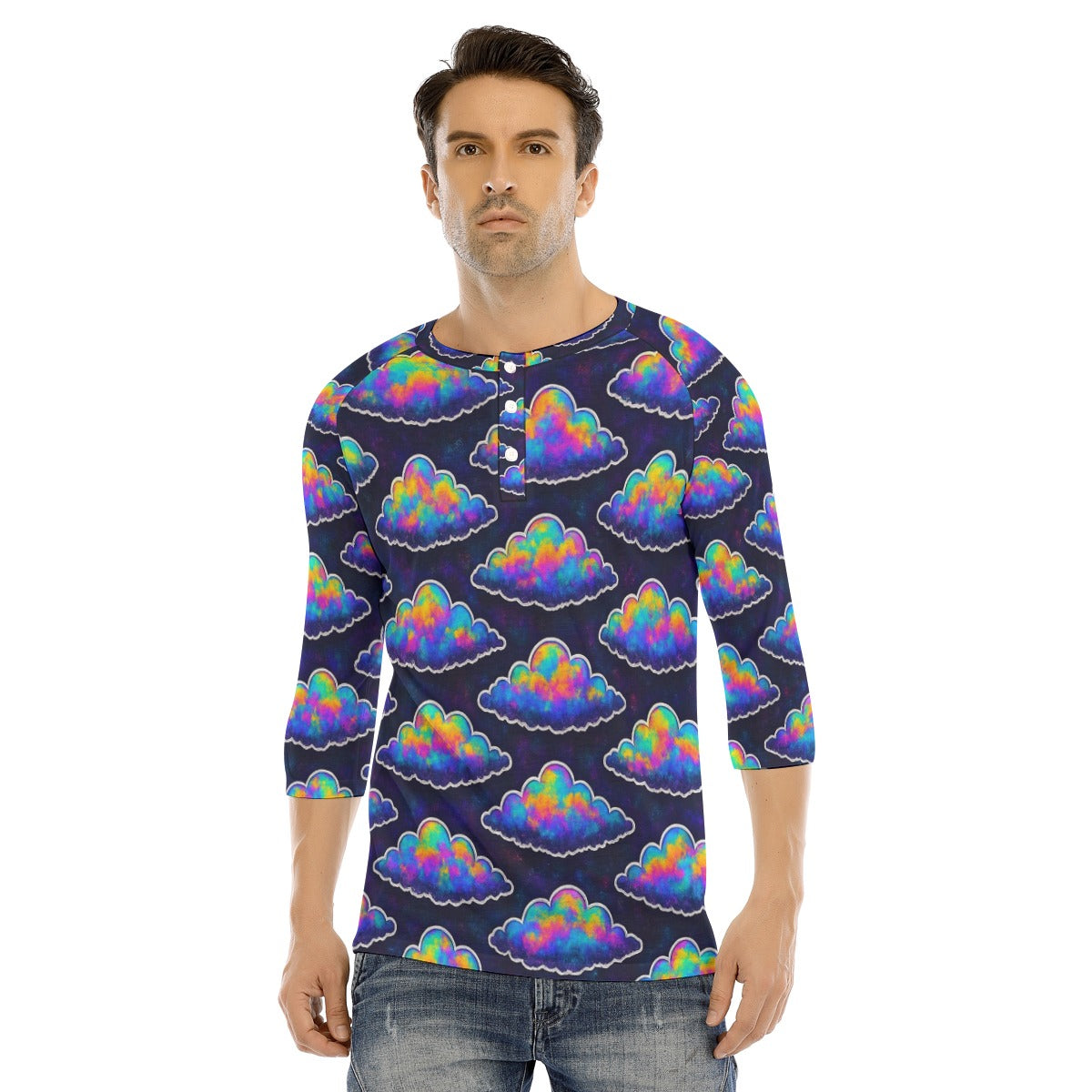 Men's Bracelet Sleeve T-shirt With Button Closure - view 1