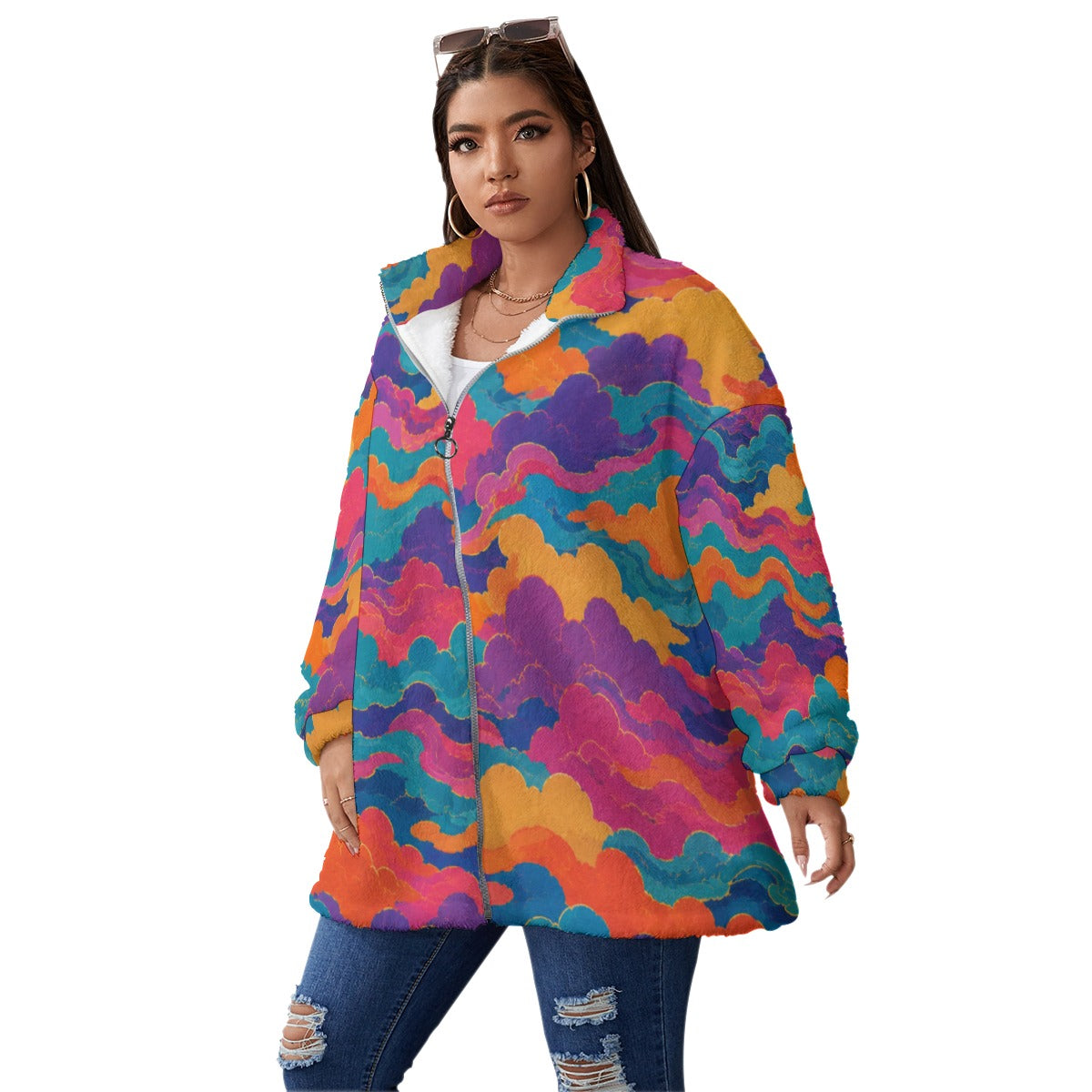 Unisex Borg Fleece Stand-up Collar Coat With Zipper Closure(Plus Size)
