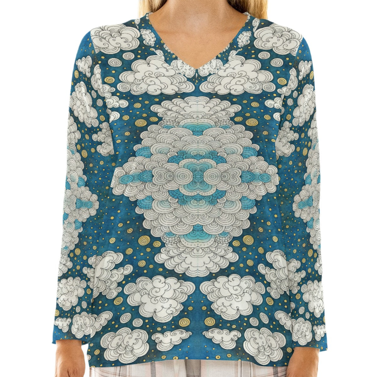 Women's Loose V-Neck T-Shirt With Long Sleeve