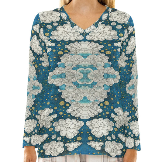 Women's Loose V-Neck T-Shirt With Long Sleeve