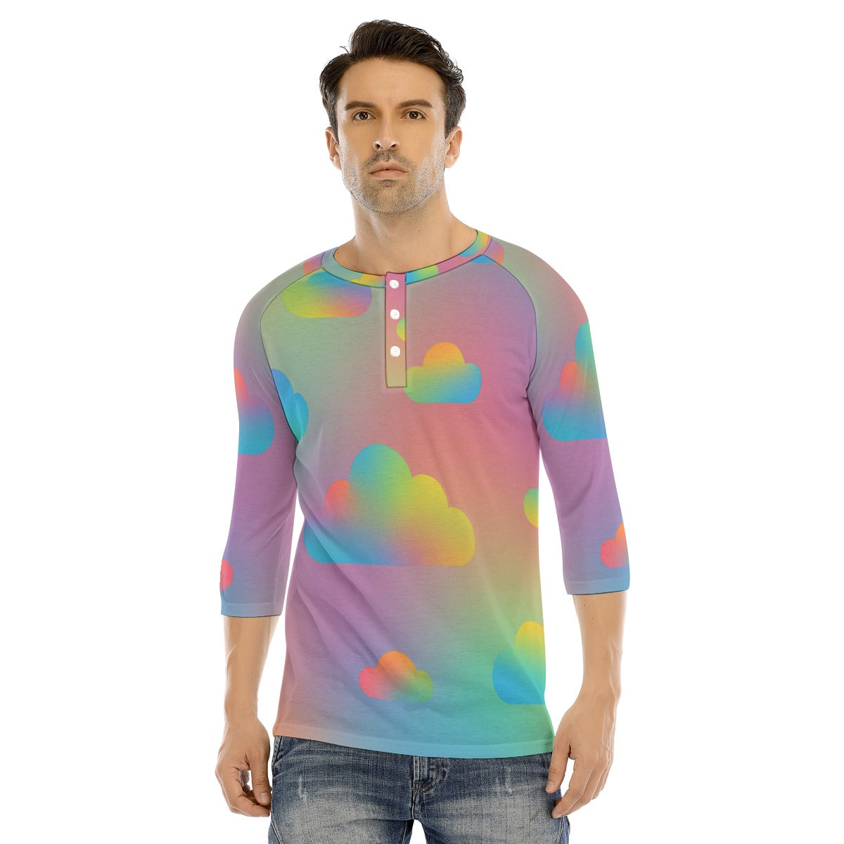 Men's Bracelet Sleeve T-shirt With Button Closure