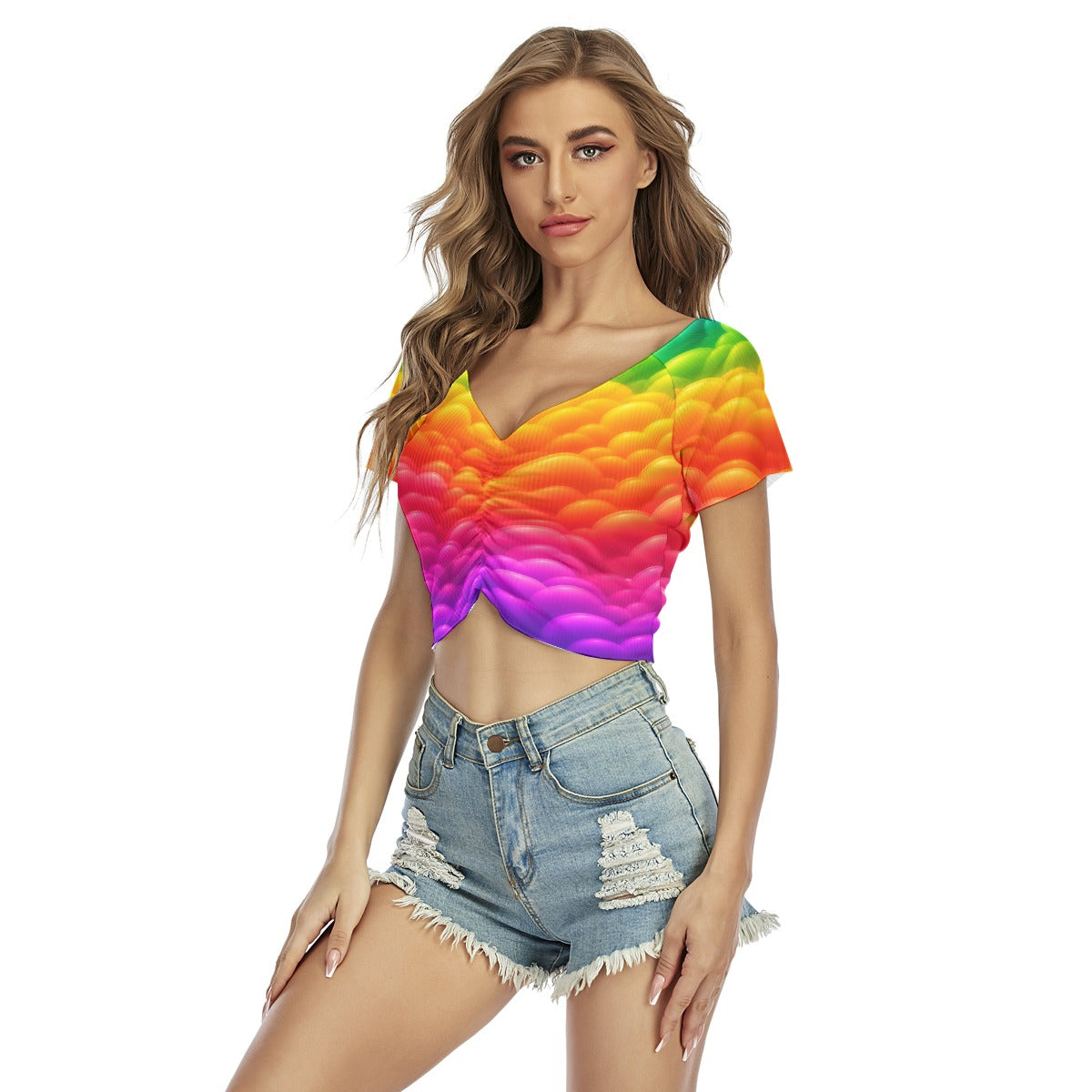 Women's Raglan Drawstring Front Crop Tee