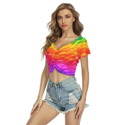 Women's Raglan Drawstring Front Crop Tee