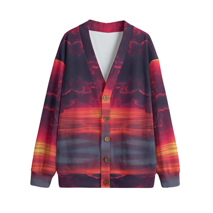 Unisex V-neck Knitted Fleece Cardigan With Button Closure