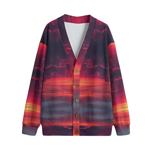 Unisex V-neck Knitted Fleece Cardigan With Button Closure