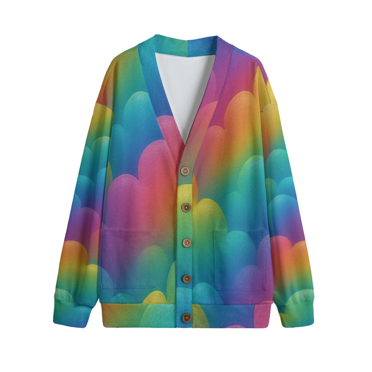 Unisex V-neck Knitted Fleece Cardigan With Button Closure