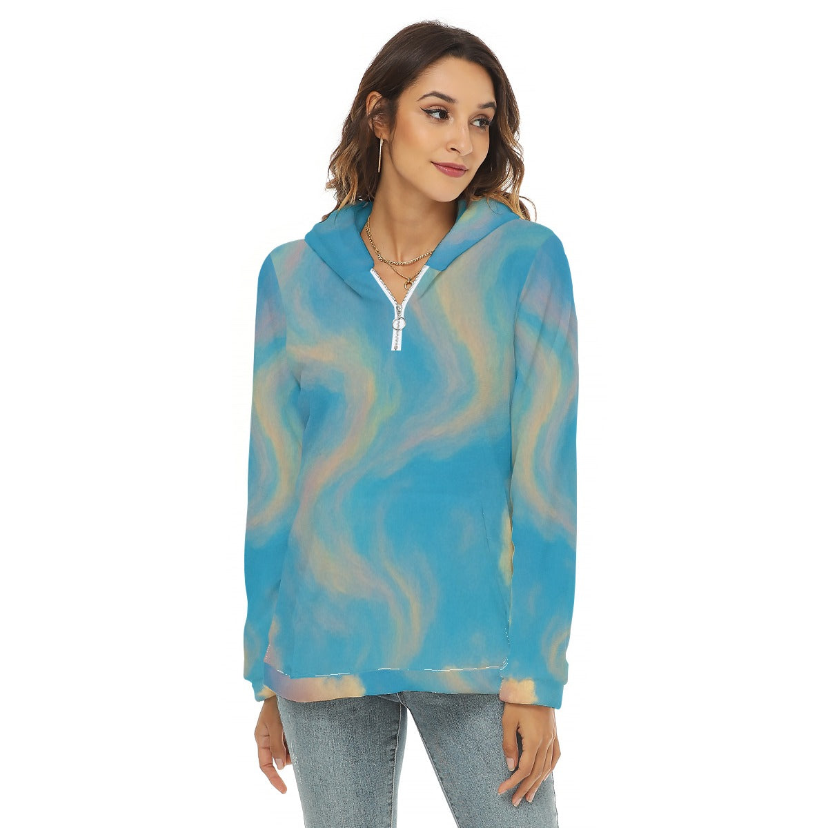 Women's Borg Fleece Hoodie With Half Zip