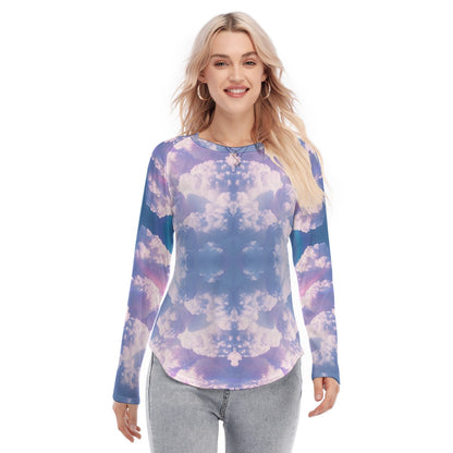 Women's Raglan Sleeves U-Shaped Hem Long Sleeves Blouse