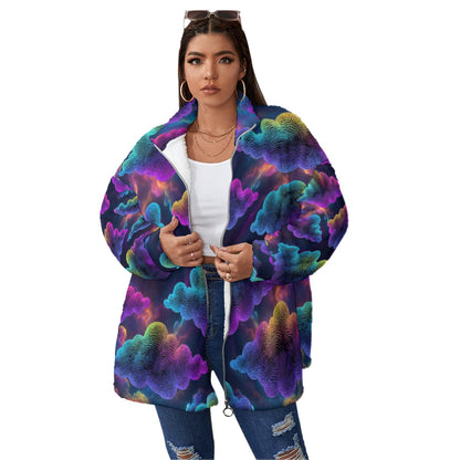 Unisex Borg Fleece Stand-up Collar Coat With Zipper Closure(Plus Size)