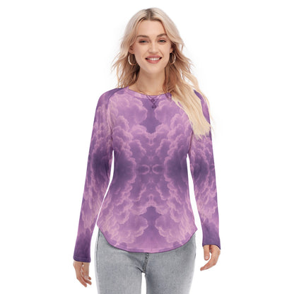 Women's Raglan Sleeves U-Shaped Hem Long Sleeves Blouse