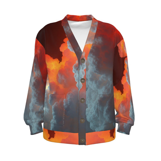 Unisex V-neck Knitted Fleece Cardigan With Button Closure