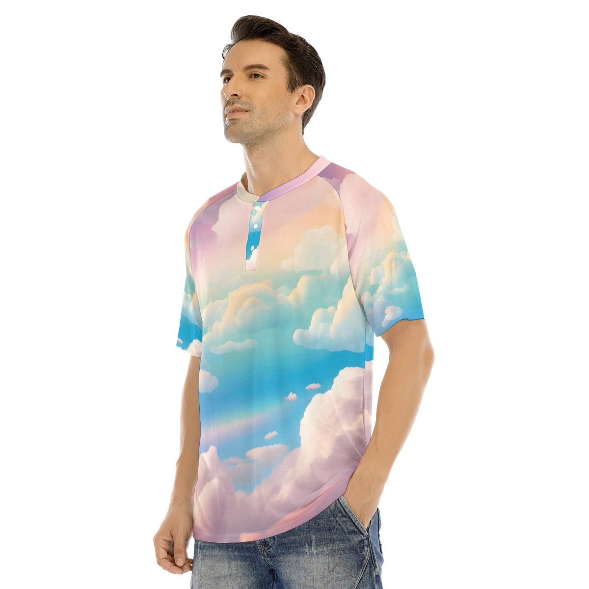 Men's Raglan Sleeve T-shirt With Button Closure