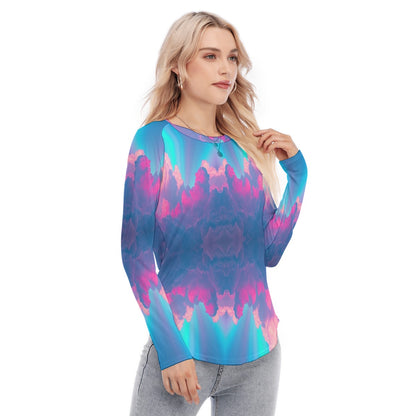 Women's Raglan Sleeves U-Shaped Hem Long Sleeves Blouse