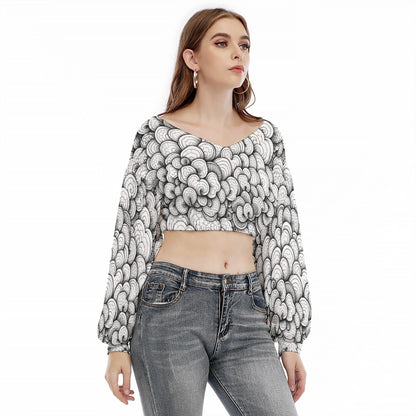 Women's V-neck Long Sleeve Cropped Sweatshirt